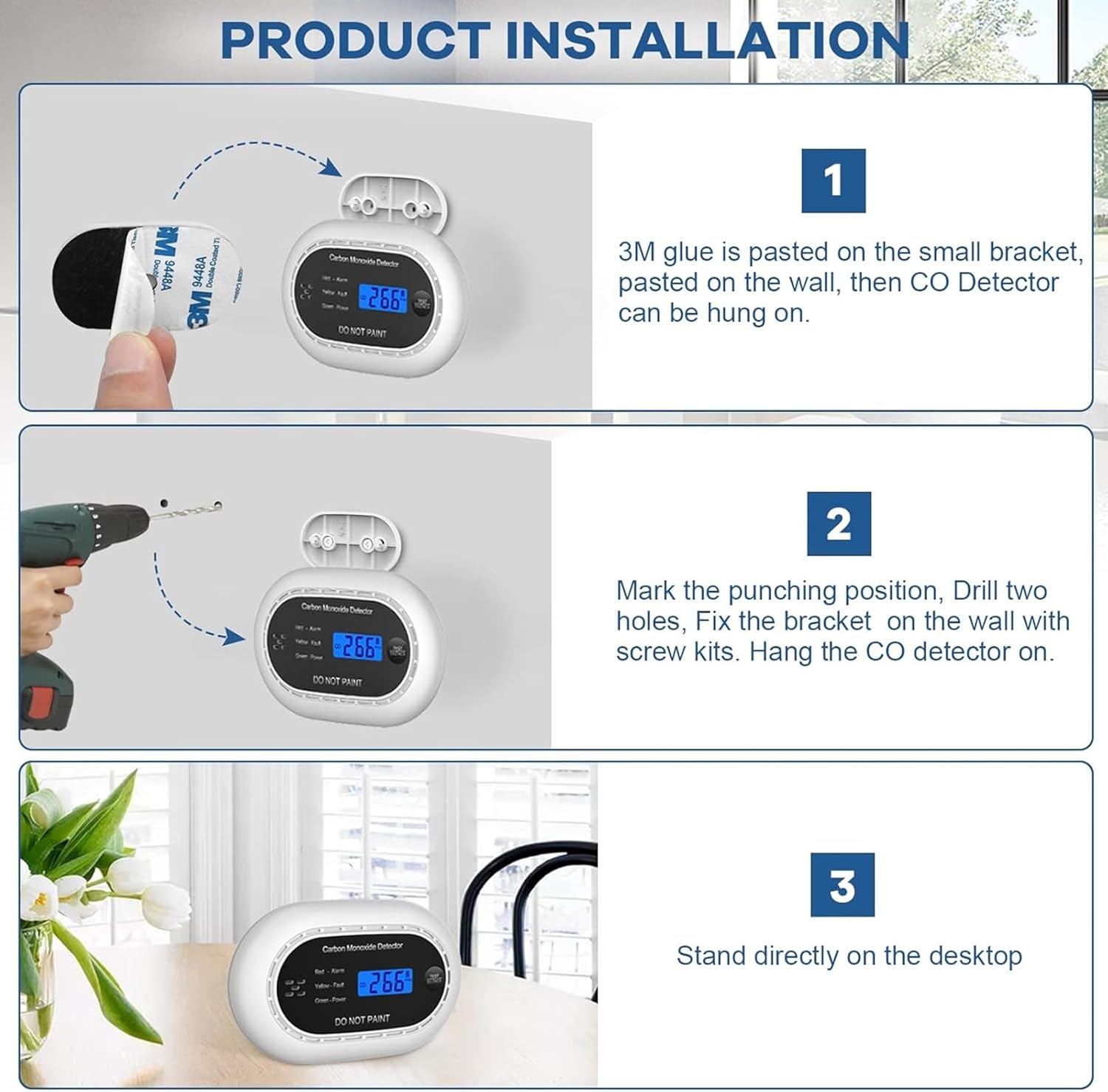 Thumbnail 4 de Carbon Monoxide Detector with LCD Digital Display (CE Certified, Sealed 10 Year Battery) – Black, 2 Pack