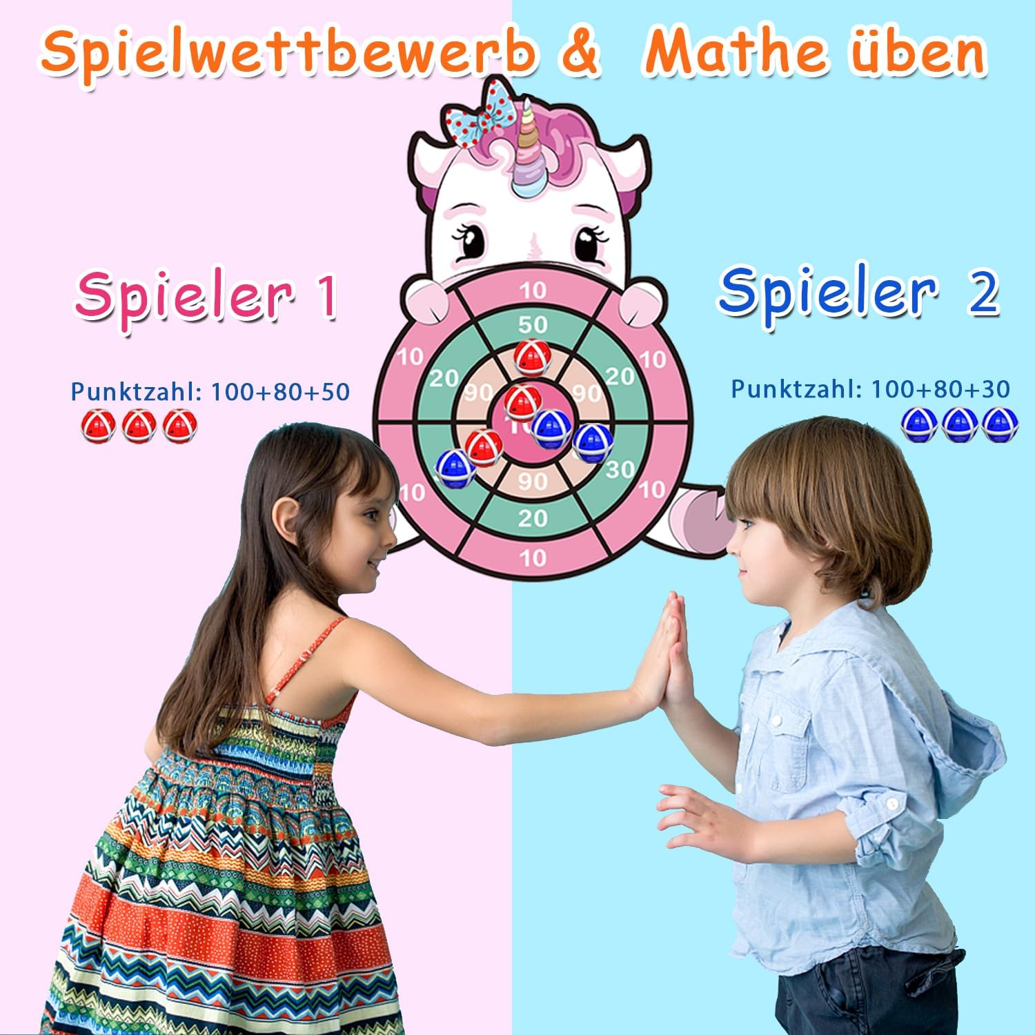 Detalle de Einhorn Dartscheibe Kinder – 63 cm Wurfspiel mit 12 Klebebällen, für Mädchen ab 3 Jahren