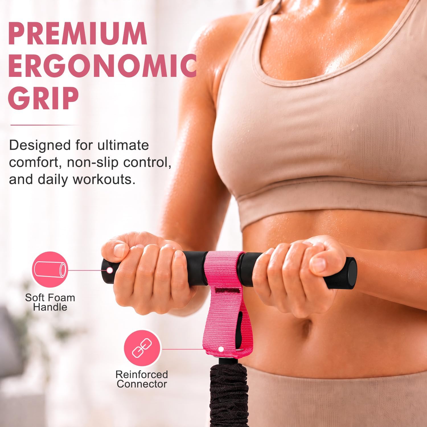Detalle 2 de NTIUYOT Pedal Resistance Band with Handle, 55 lb, Natural Rubber and Nylon