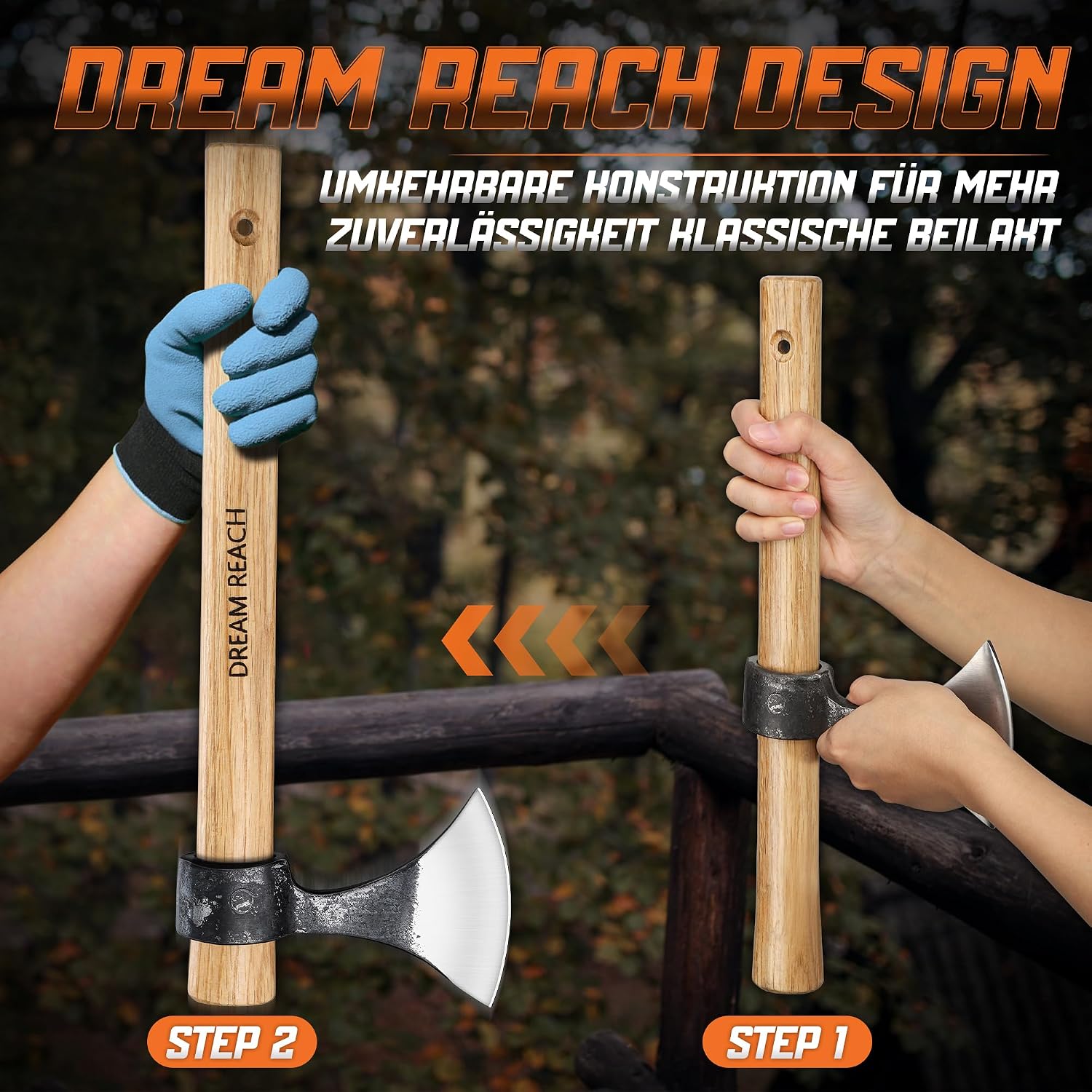 Detalle de Dream Reach 2PCS Beil Axt – Handgeschmiedet Äxte mit Holzgriff zum Spalten und Spannen im Garten