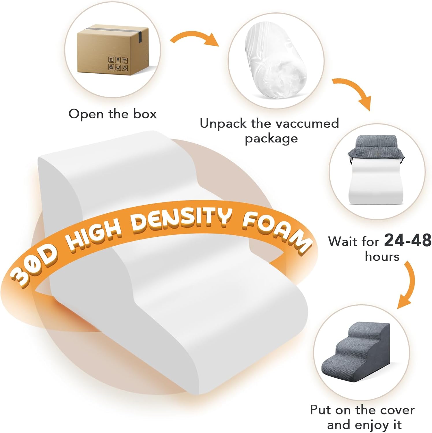 Thumbnail 3 de Dog Stairs 3-step grey foam ramp for small pets