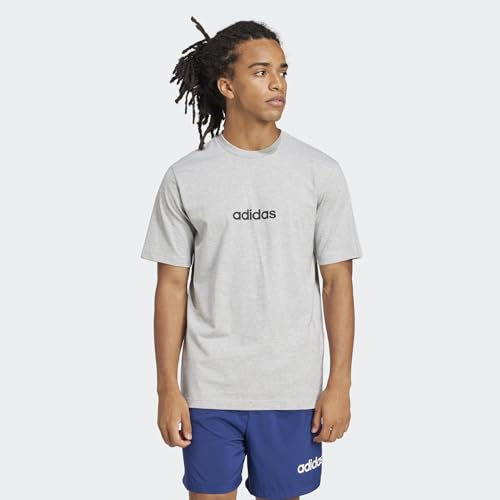 Detalle de Adidas Uomo Essentials Linear Single Jersey Shirt – Girocollo, Regular Fit, 100% Cotone