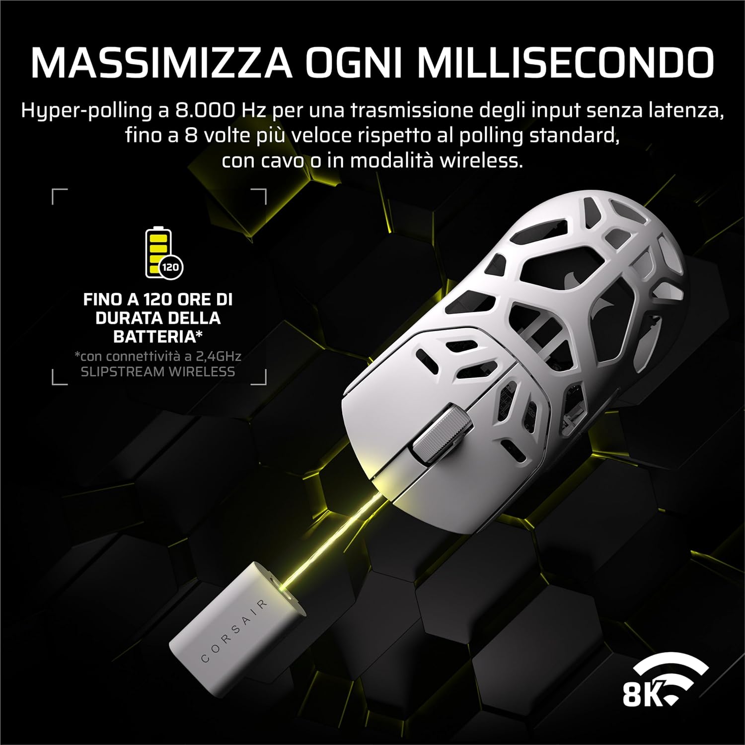 Thumbnail 4 de Corsair SABRE v2 PRO MG Wireless Mouse da gioco bianco con sensore MARKSMAN S fino a 33.000 DPI e 8.000 Hz