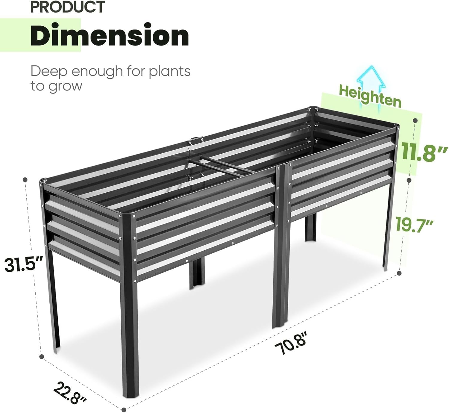Thumbnail 6 de KING BIRD Raised Garden Bed with Legs (Galvanized) — Dark Grey Elevated Planter Box, 600 lb Capacity