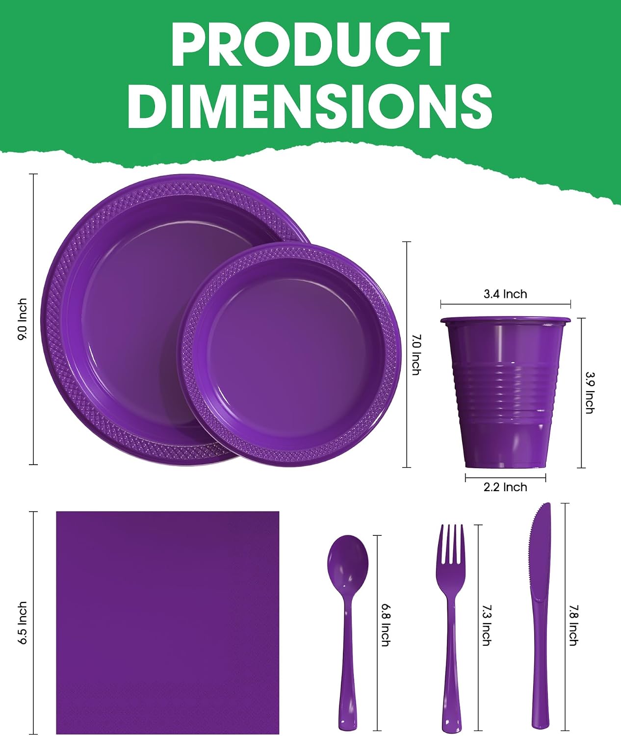 Detalle 2 de Pureegg 350-Piece Purple Disposable Dinnerware Set for 50 Guests