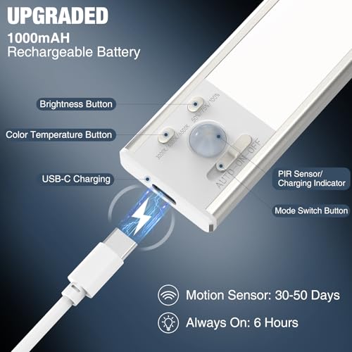 Thumbnail 6 de Slochi Rechargeable Under Cabinet Kitchen Lights (3 Color, Dimmable, 3 Modes) – 20cm, 3 Pack