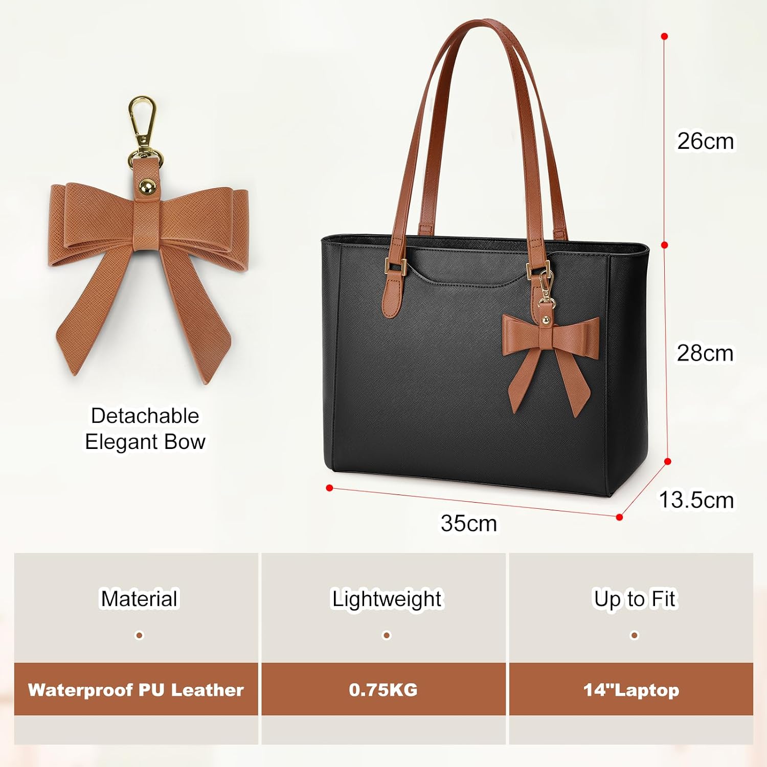 Detalle de KTMOUW Sac à Main Femme Cabas Imperméable — Grand Capacité, Nœud Papillon Détaillable et Polyvalent