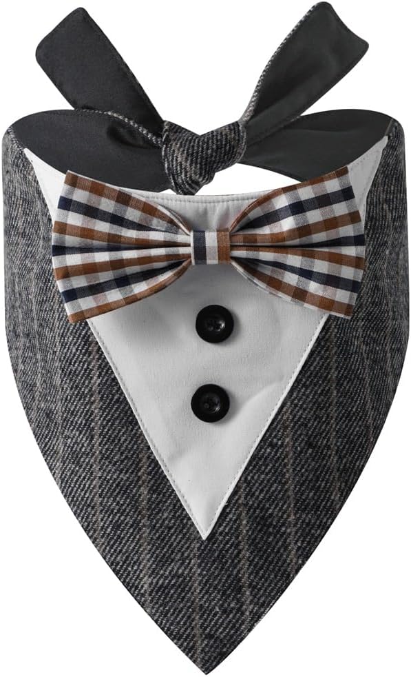 Detalle 2 de Tuxedo Collar Bandana Wedding Bow Tie for Dogs and Cats (L Grey) — Formal party outfit