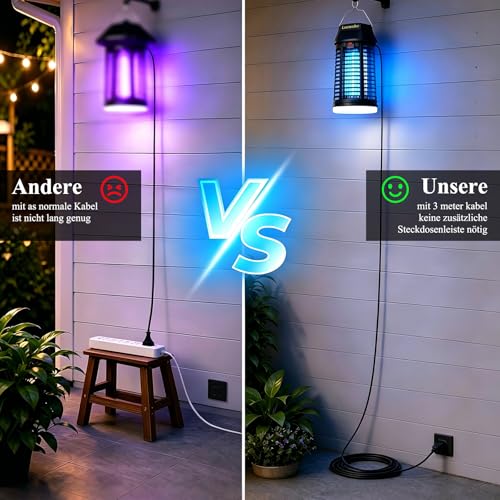 Detalle de Loowoko Insektenvernichter elektrisch mit 3 m Verlängertem Kabel – 4200V, LED-Licht, IPX4