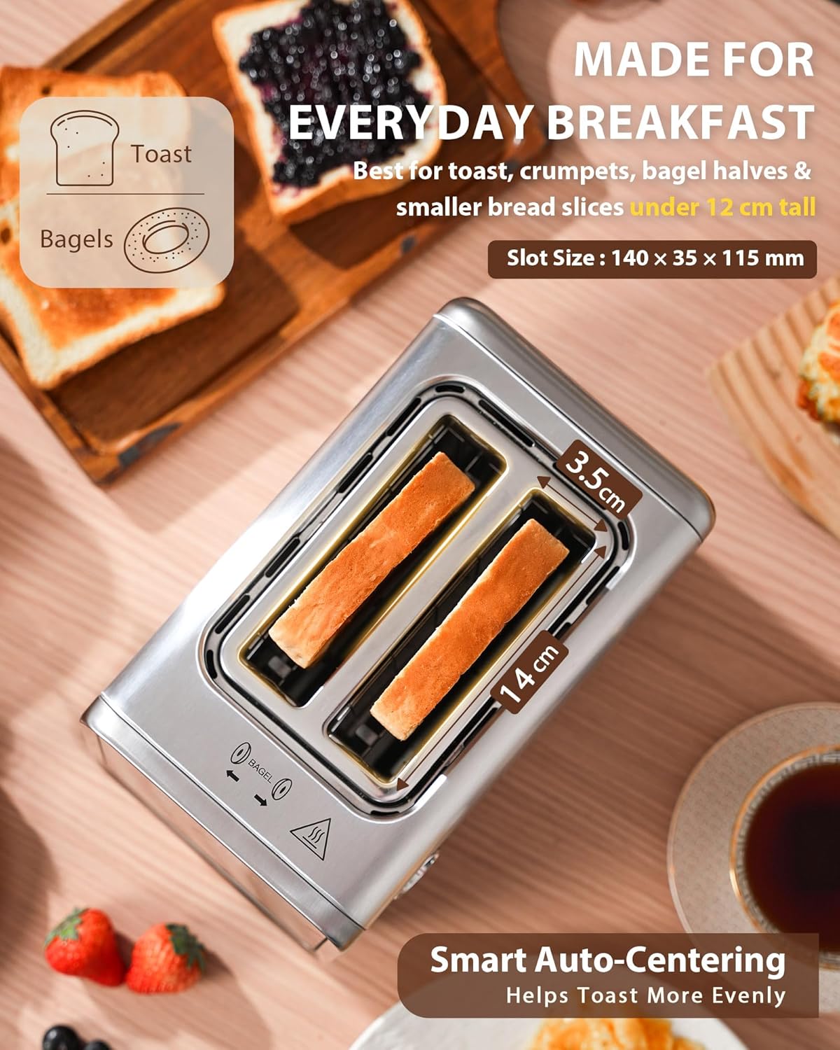 Thumbnail 2 de 2 Slice Touchscreen Toaster with Stainless Steel Finish — 3.5cm Slots, Memory Function & Single-Side Toasting