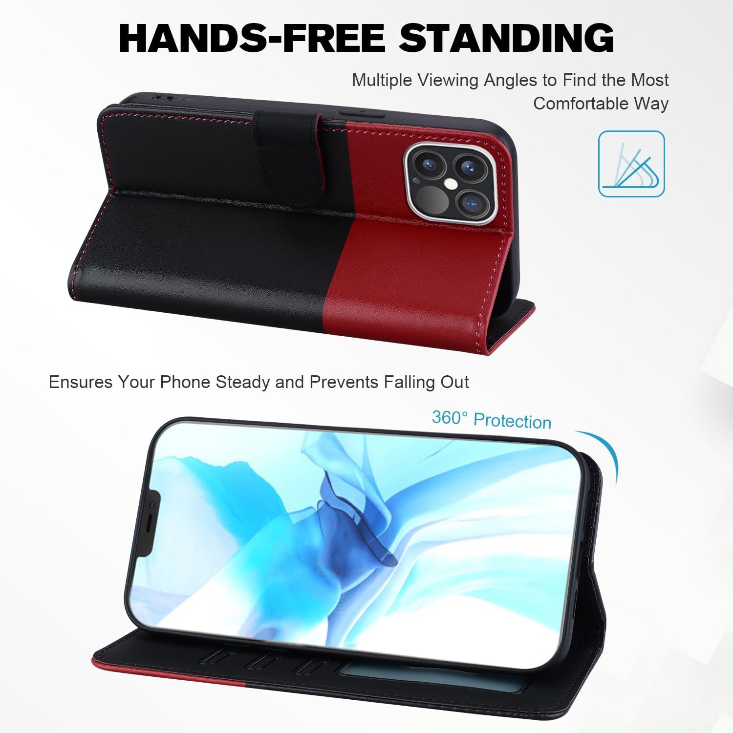 Thumbnail 3 de Tiyoo Lovely & Cute Flip Wallet Case for iPhone 12 Pro Max – Cartoon Cat & Dog Pattern (Black Red)