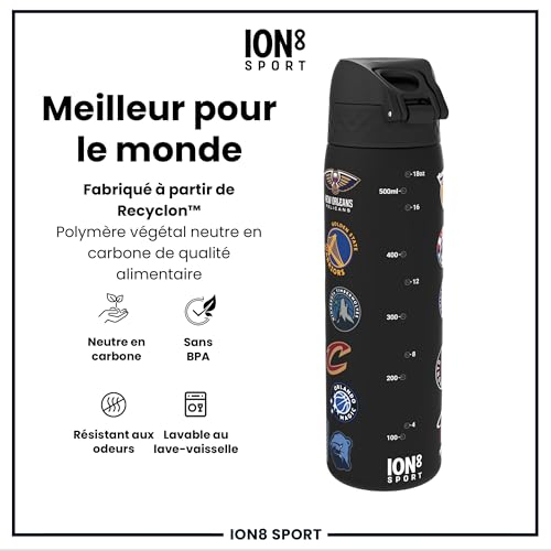 Detalle de Ion8 NBA Gourde 500 ml – Équipes Multiples, Anti-Fuite, Facile à Ouvrir