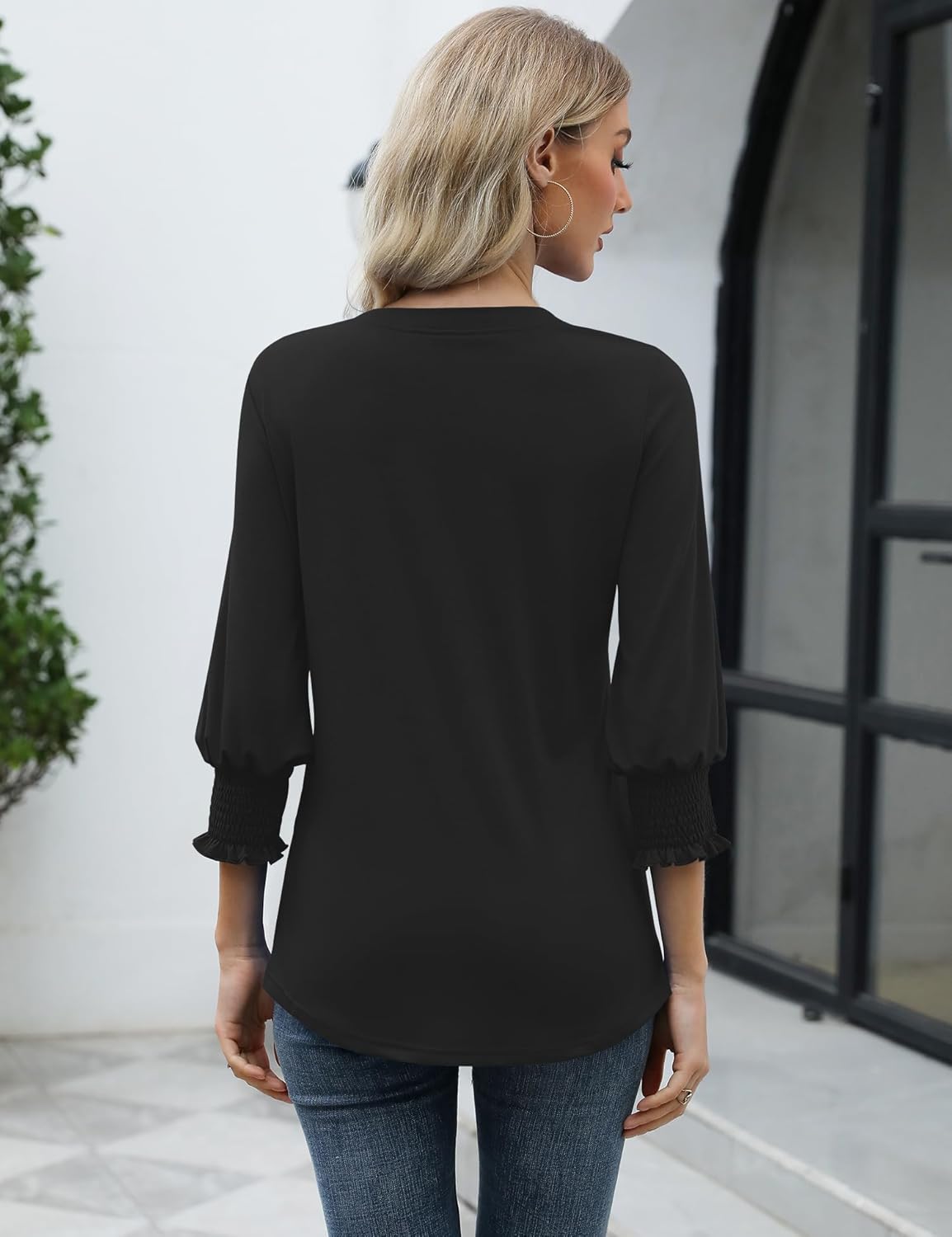 Thumbnail 4 de Rapbin Damen Bluse mit 3/4-Ärmeln und V-Ausschnitt – luftige Tunika für Frühling & Sommer