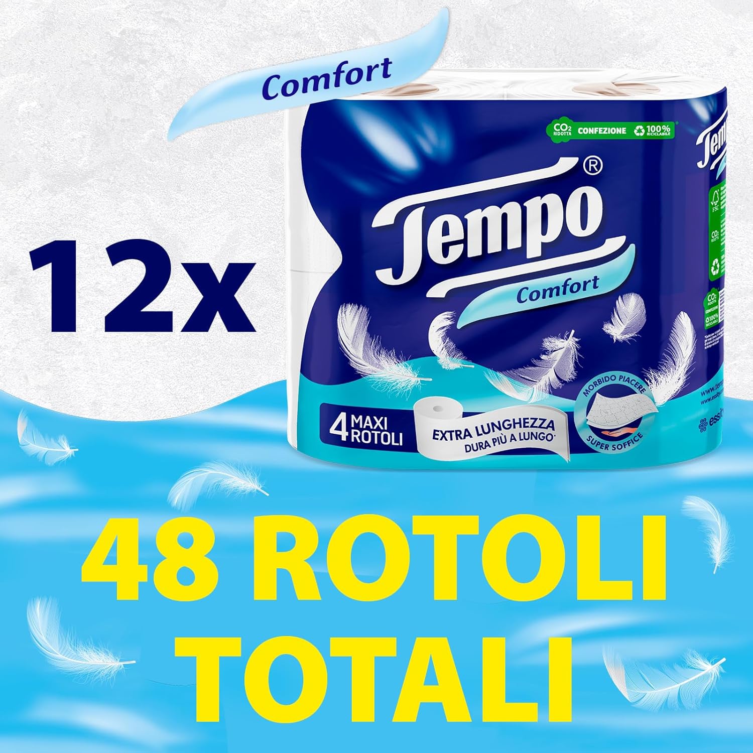 Thumbnail 1 de Tempo Carta Igienica Comfort – Morbida e Resistente, 48 Maxi Rotoli