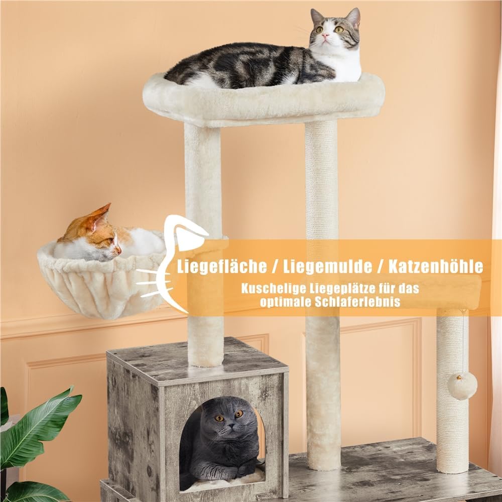 Thumbnail 4 de Yaheetech Katzenbaum mit Katzenklo Schrank (134,5 cm) – 2-in-1 Kratzbaum & Katzentoiletten-Schrank in Greige-Beige