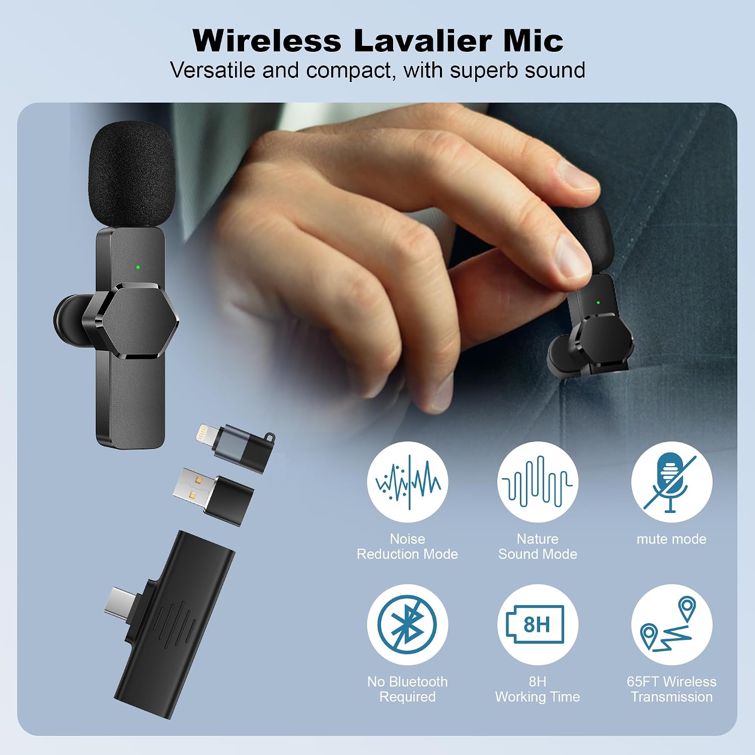 Detalle de CKOKC Wireless Lavalier Microphone for iPhone - Android - Computer: Practical, versatile Tactic for On‑Camera audio