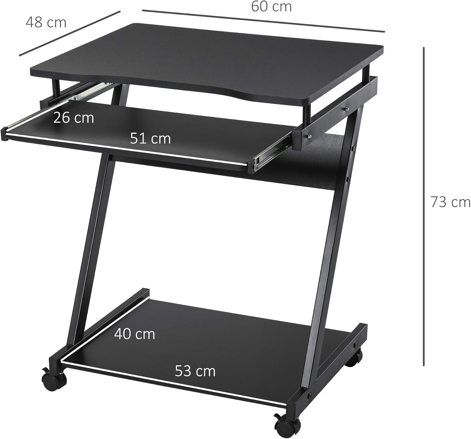 Thumbnail 2 de HOMCOM bureau informatique roulant mobile avec tablette coulissante clavier et étagère (noir)