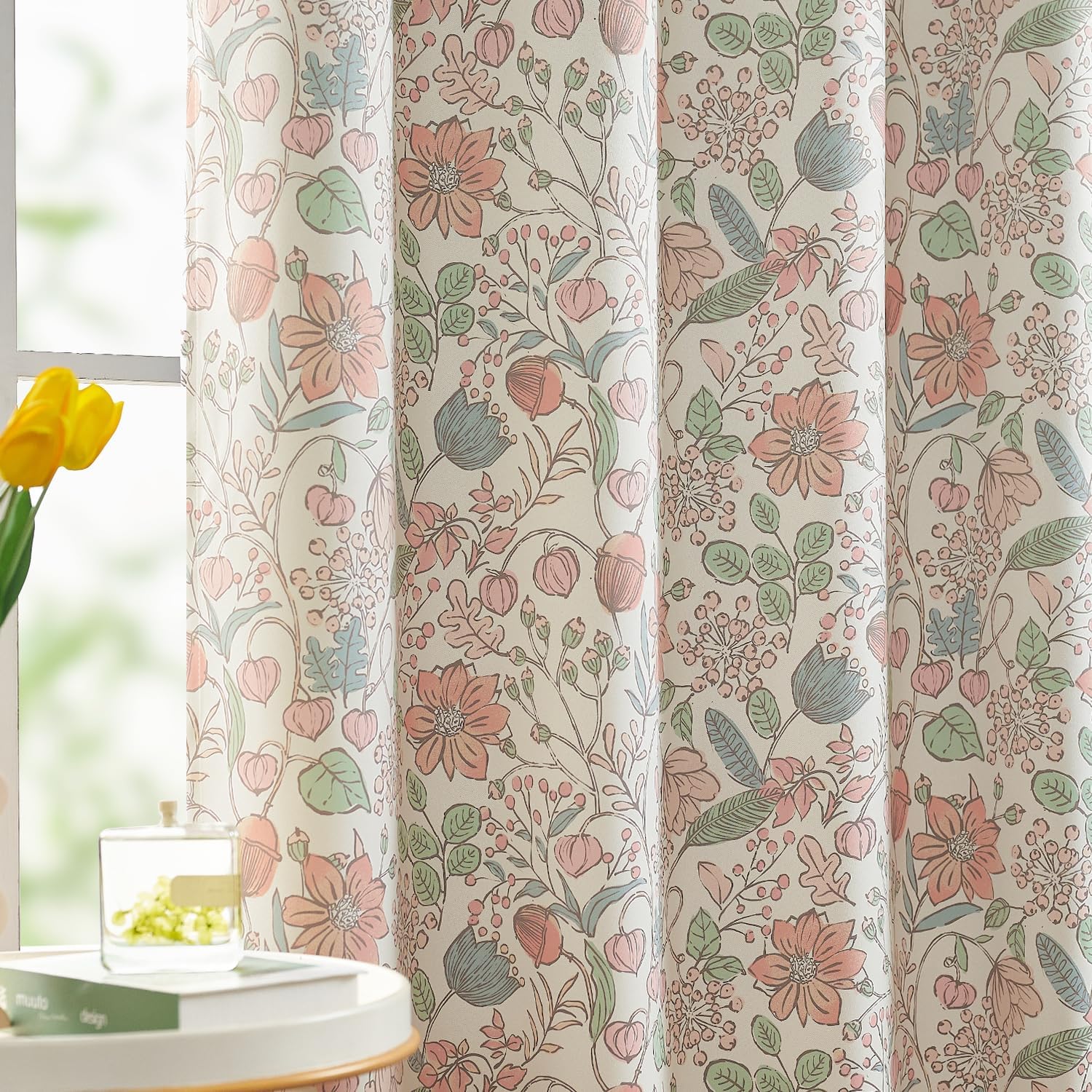 Detalle de jinchan 95% blackout pink floral nursery curtains, 84" grommet panels