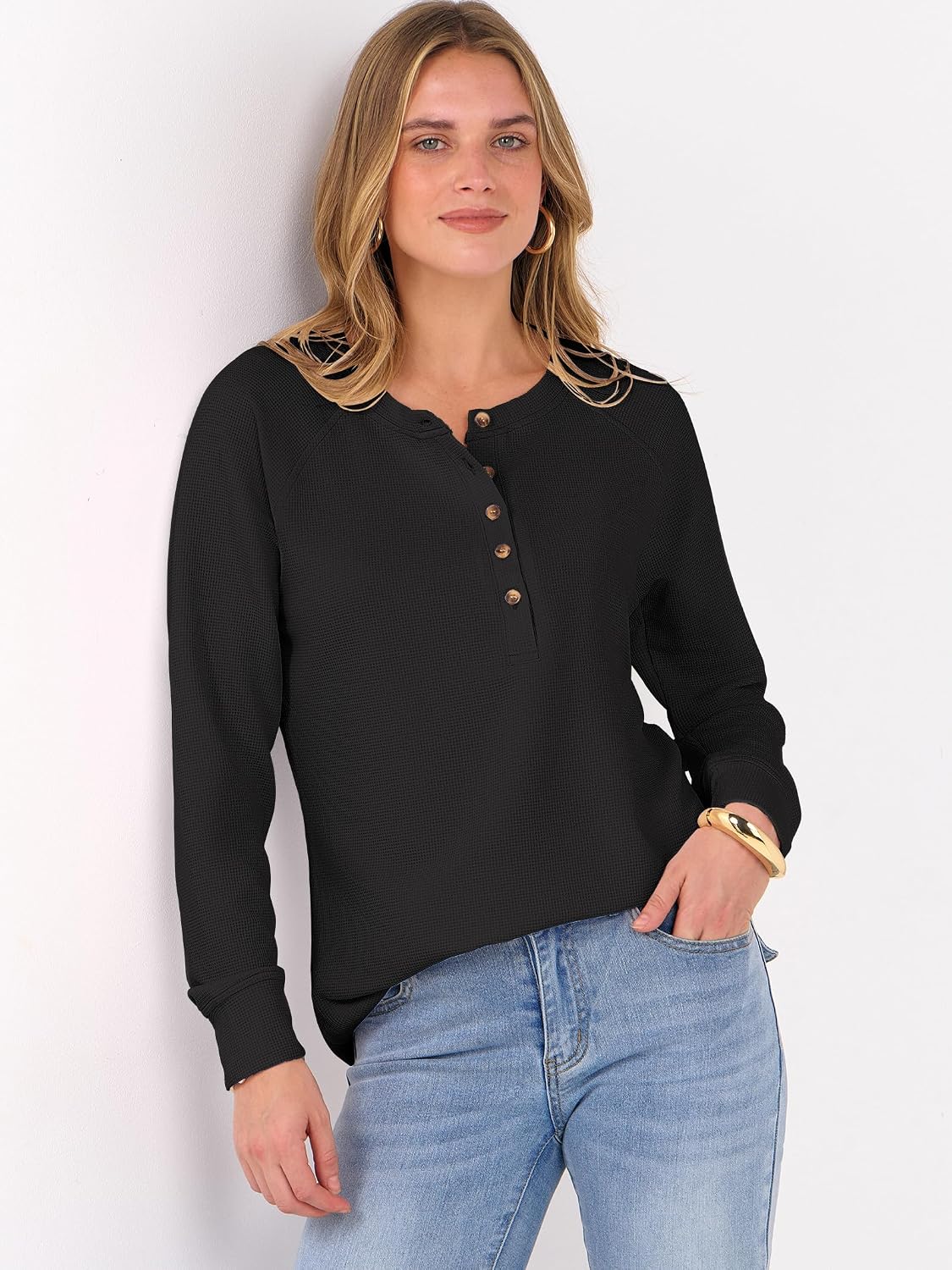 Detalle de ANRABESS Waffle Knit Henley 93% Polyester