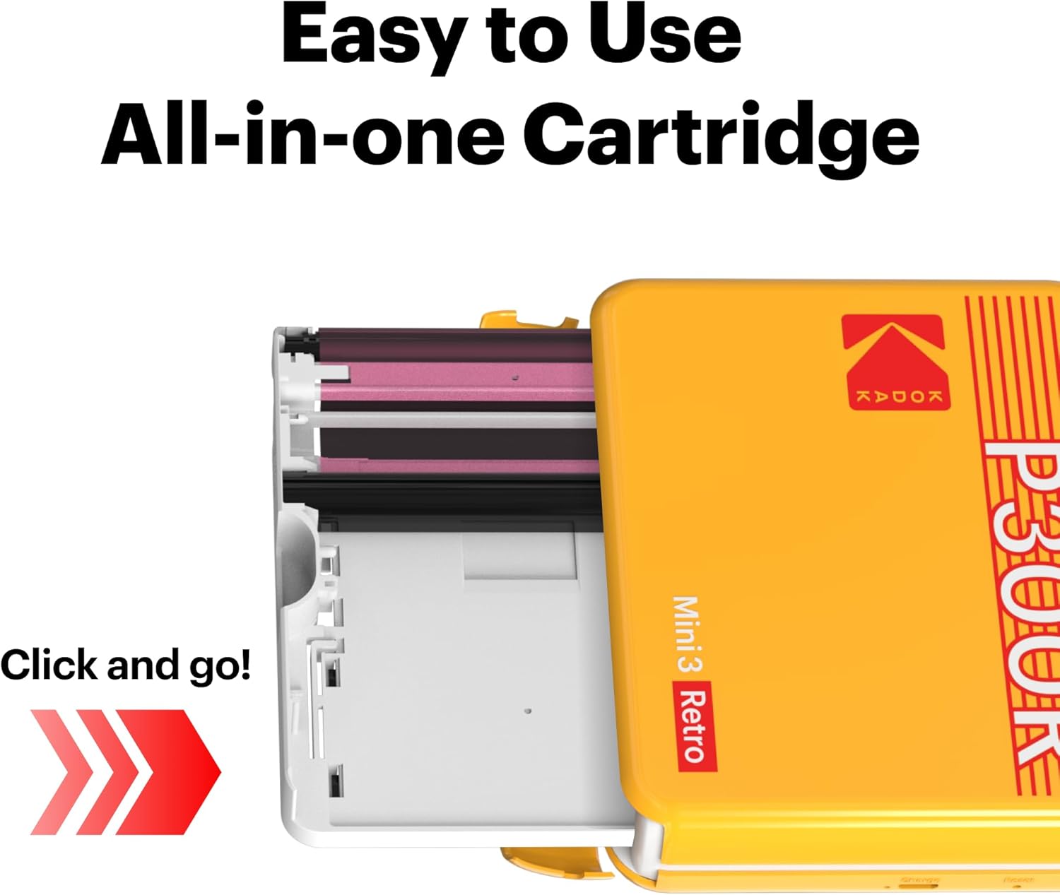 Detalle 2 de KODAK Mini 3 Retro 3x3'' Portable Photo Printer – 4PASS Dye Sublimation, Bluetooth, Instant Colour Prints (Yellow, 38 Sheets)