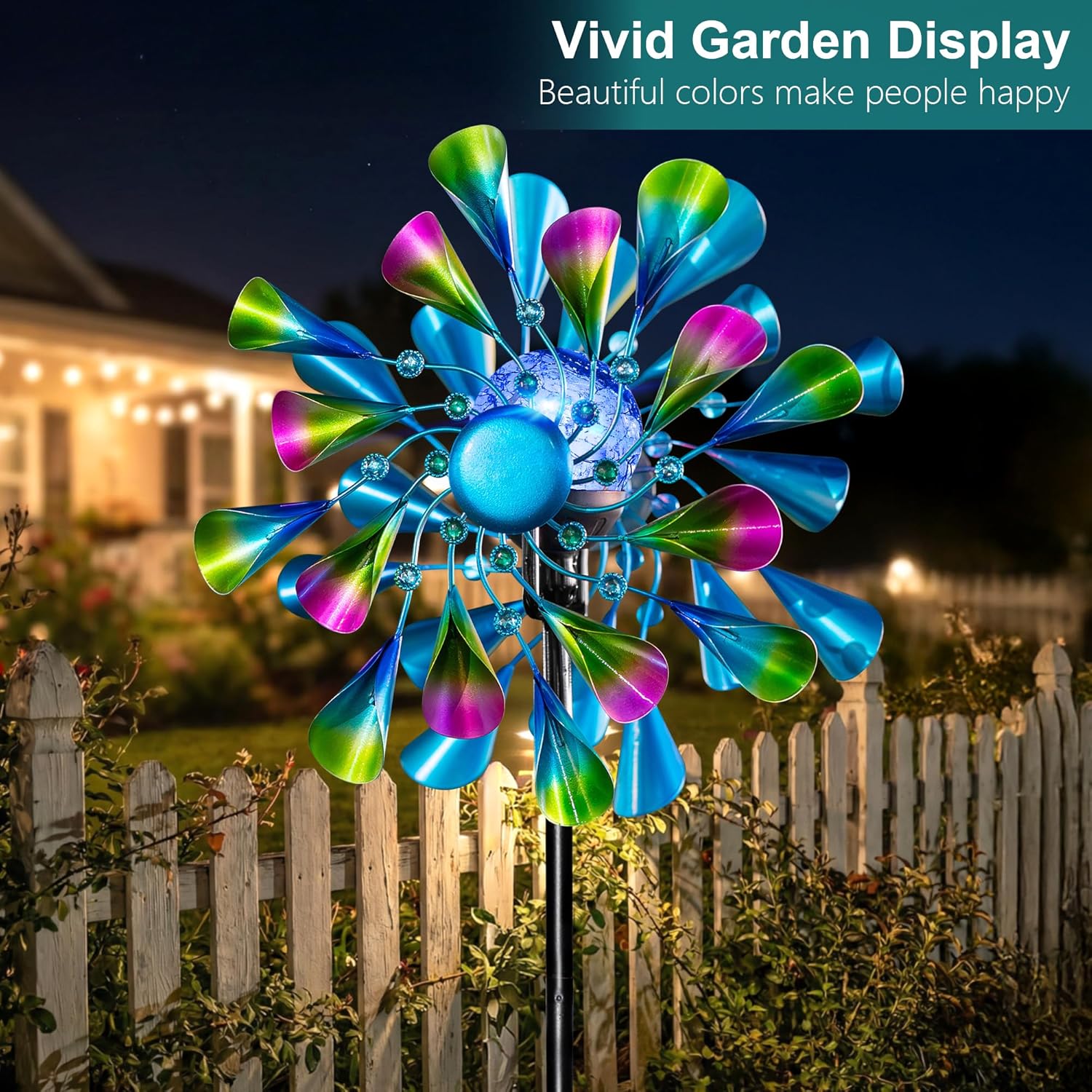 Detalle de Solar Wind Spinner Outdoor Metal – Peacock Kinetic Garden Sculpture with Color-Changing LED Lights