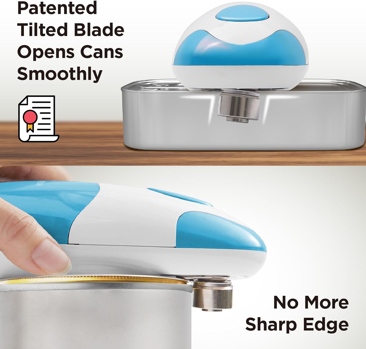 Detalle de Kitchen Mama Auto Electric Can Opener, Sky Blue — Hands-Free, Smooth Edge, Battery Operated