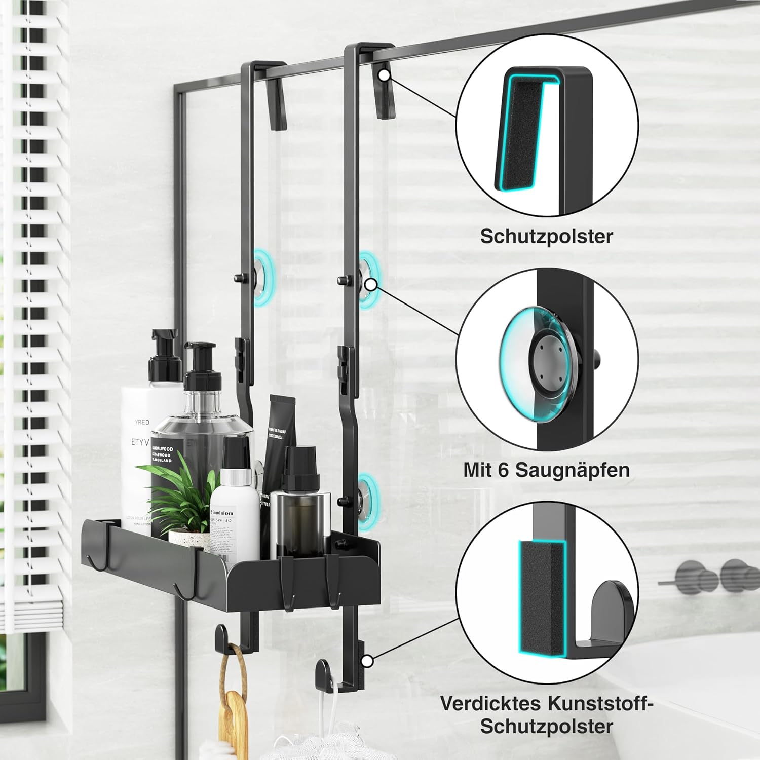 Thumbnail 4 de pickpiff Duschregal ohne Bohren mit 4 Haken, 31,2 x 10,5 cm – Duschablage zum Aufhängen