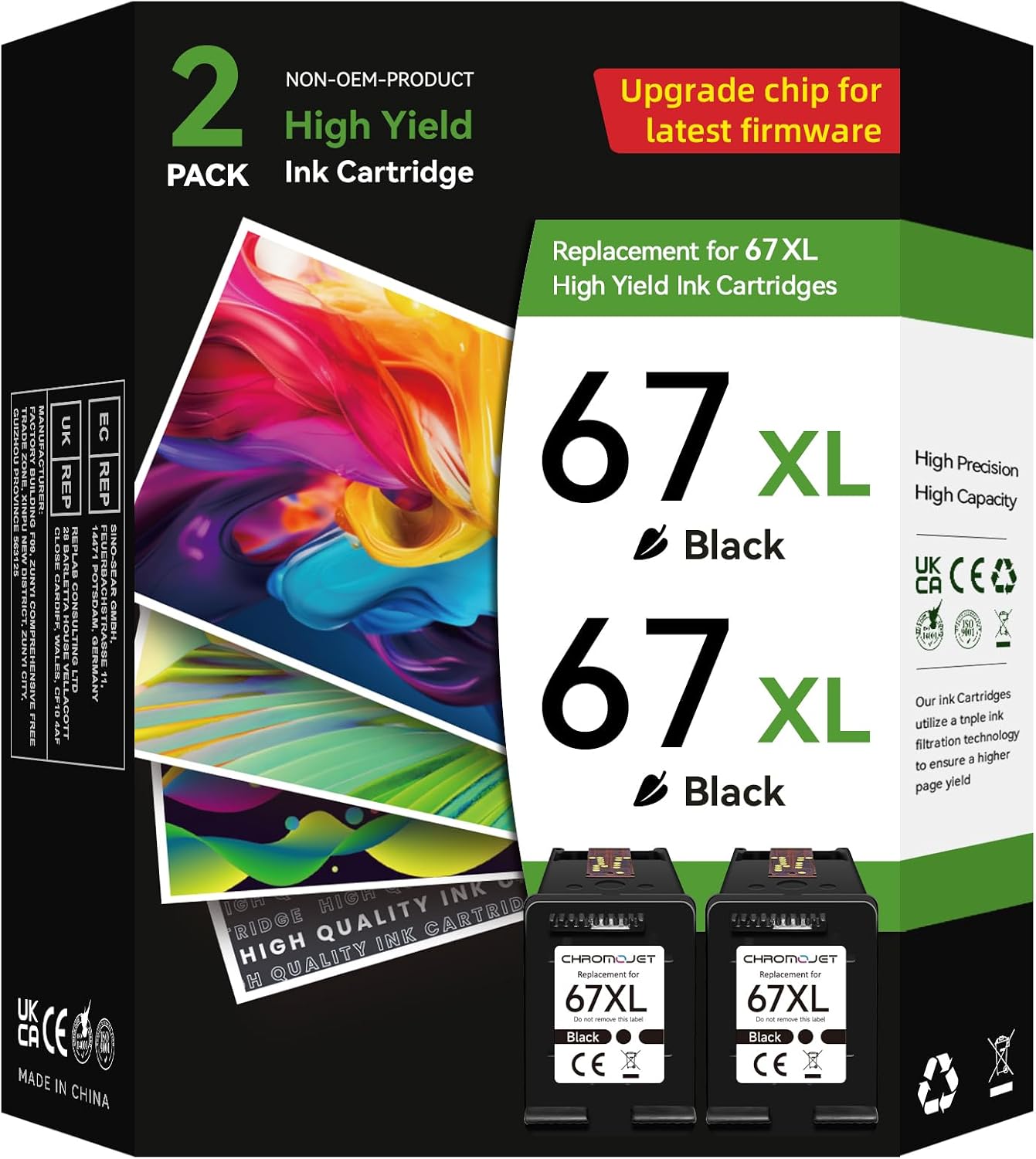 Detalle de Chromojet 67XL Black Ink Cartridges, 2-Pack for HP DeskJet and ENVY