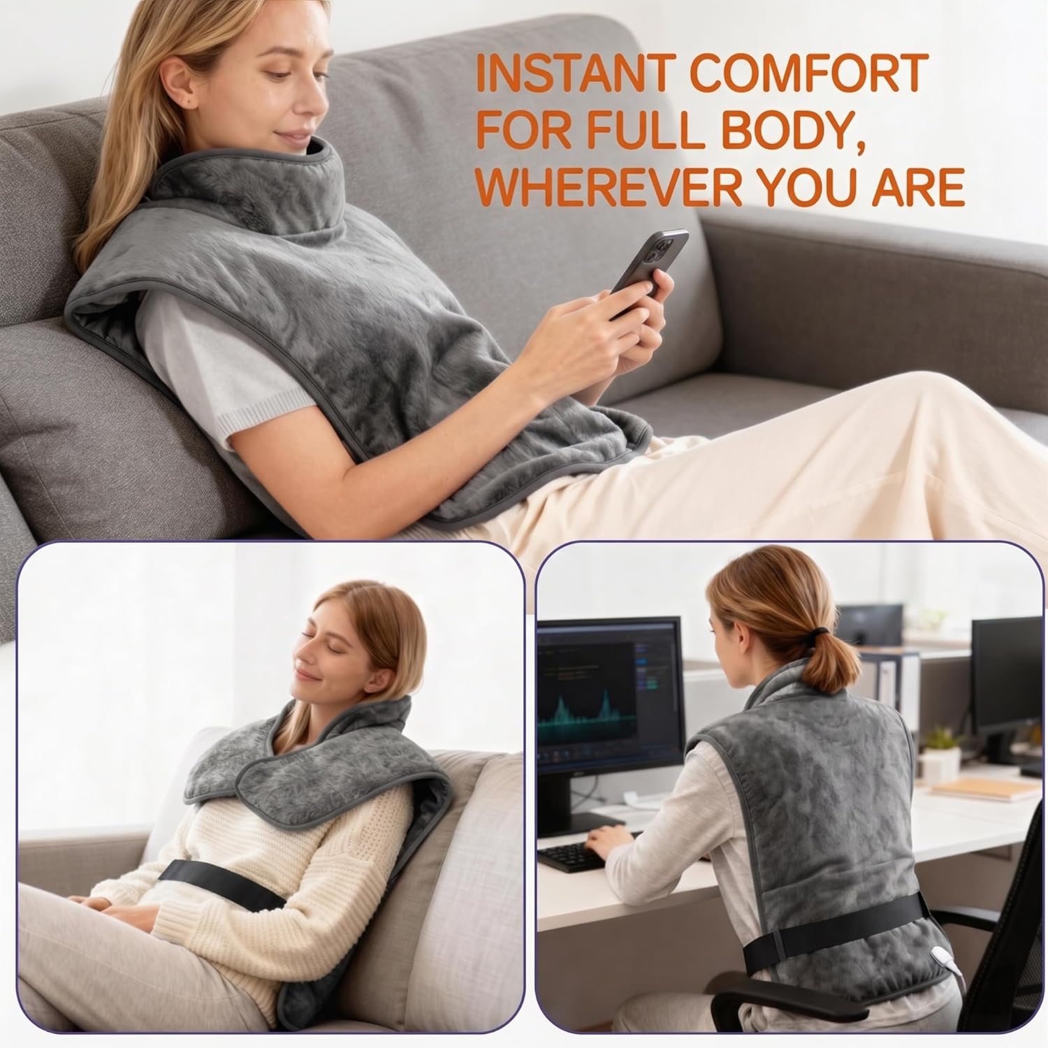 Thumbnail 4 de Heating Pad for Back: 24" x 33" Weighted Wearable Wrap for Neck, Shoulders, and Back