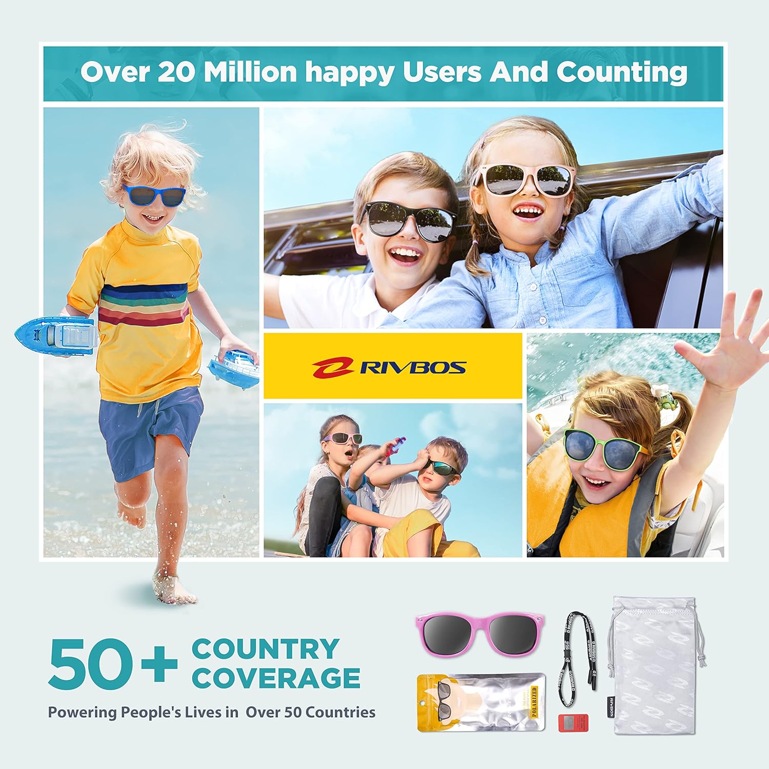 Thumbnail 5 de RIVBOS Kids Sunglasses RBK004-2 with Polarised Lenses, UV Protection and Glasses Strap (age 3–10)