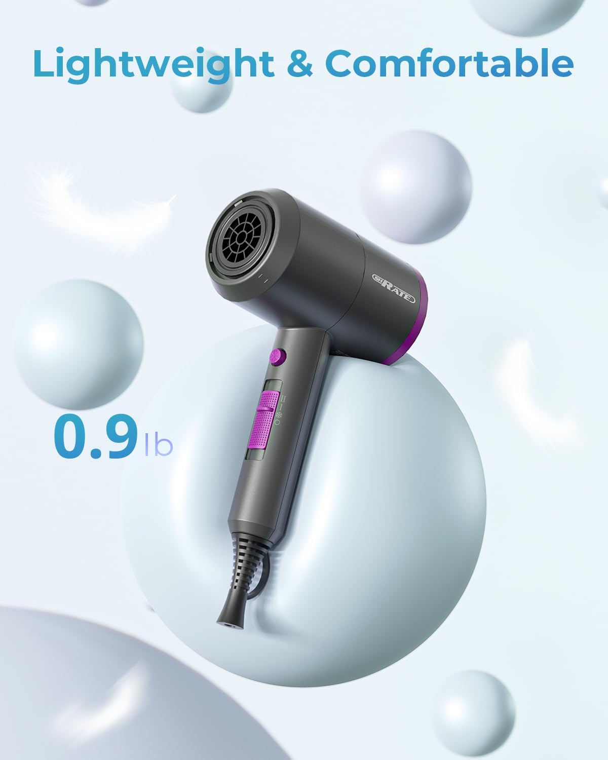 Detalle de SHRATE Ionic Hair Dryer, 1,800W with Diffuser and Three Styling Attachments