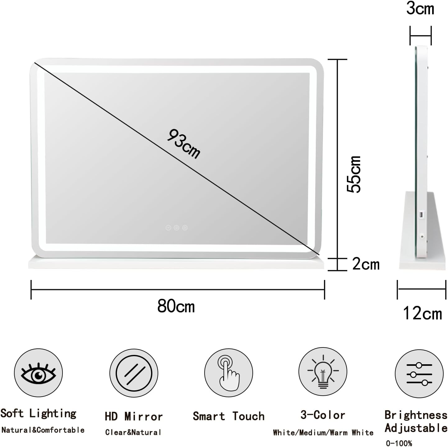 Detalle de LIANWANG Hollywood make-upspiegel 80 x 55 cm met ledverlichting en touchbediening