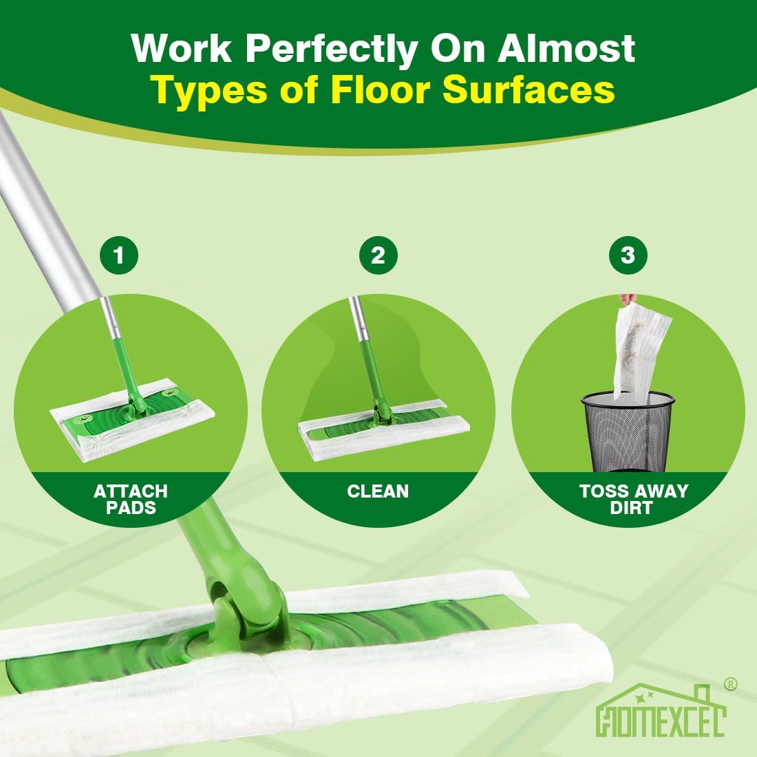 Thumbnail 5 de HOMEXCEL Trockenkehrtücher für Swiffer Sweeper – 64 Einweg-Staubwedel-Nachfüllungen