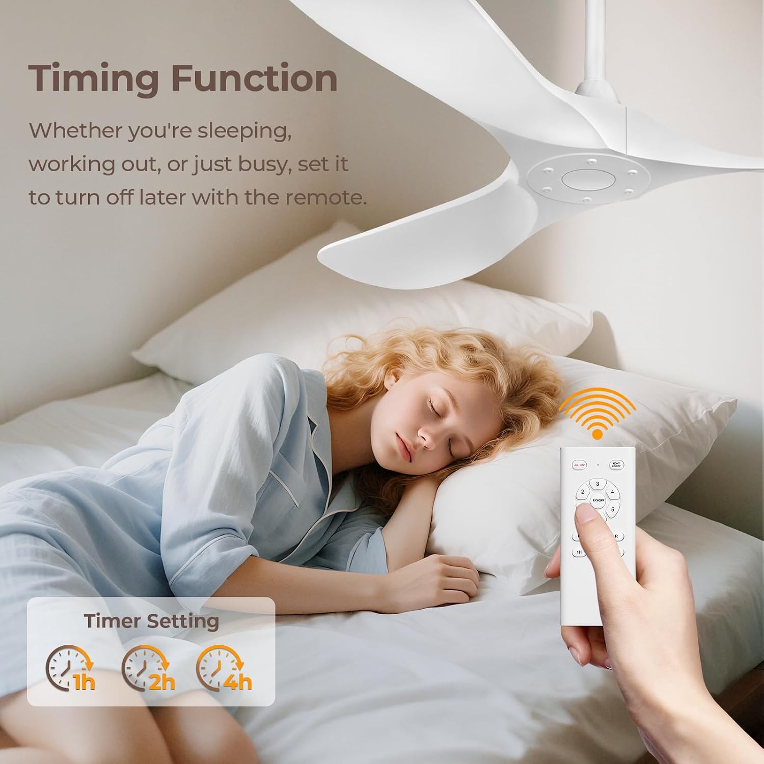 Detalle de Obabala HY-QWABS001-60-003-3 60-Inch Ceiling Fan, White, No Lights
