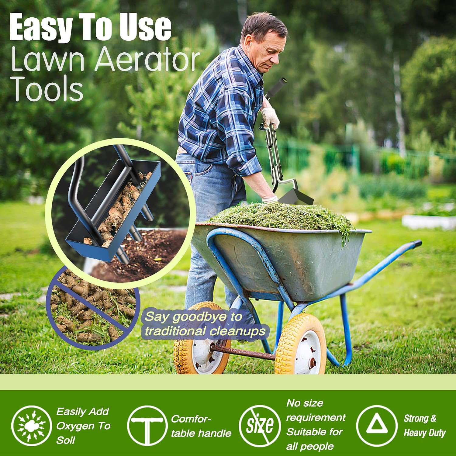 Detalle 2 de Kedoxi Lawn Aerator Coring Tool 3 Core handmatige gazonbeluchter met opvangbak