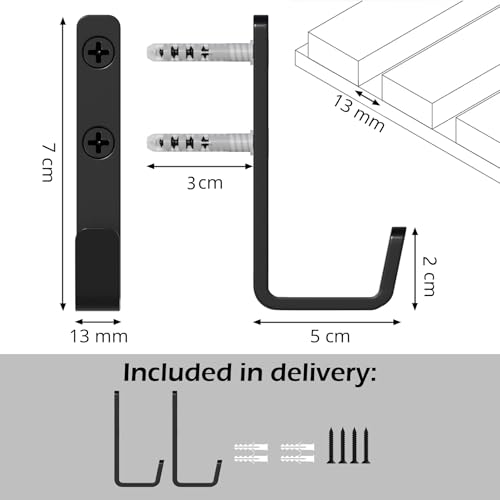 Detalle de WWMH Kleiderhaken Akustikpaneele Haken 8 Stück – 13 mm Breit, Schwarz, Metall