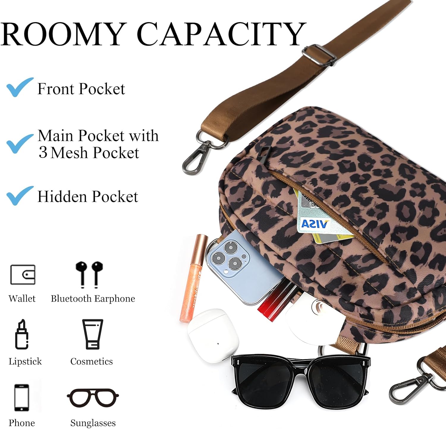 Thumbnail 2 de MAXTOP Small Crossbody Bag for Women and Men | Leopard Brown Leather-Style Fanny Pack with Adjustable Strap