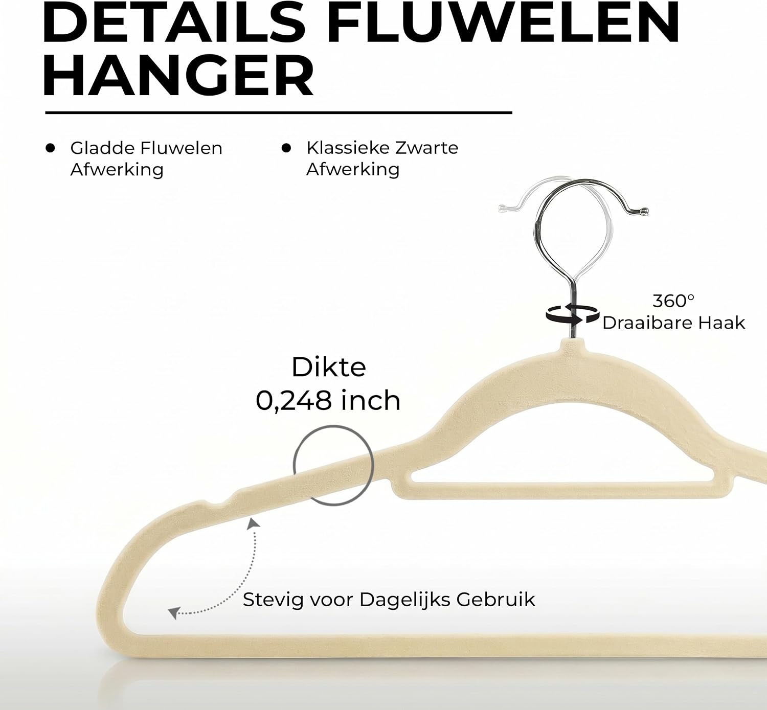 Detalle de Utopia Home Premium fluwelen kledinghangers, ivoor, set van 20