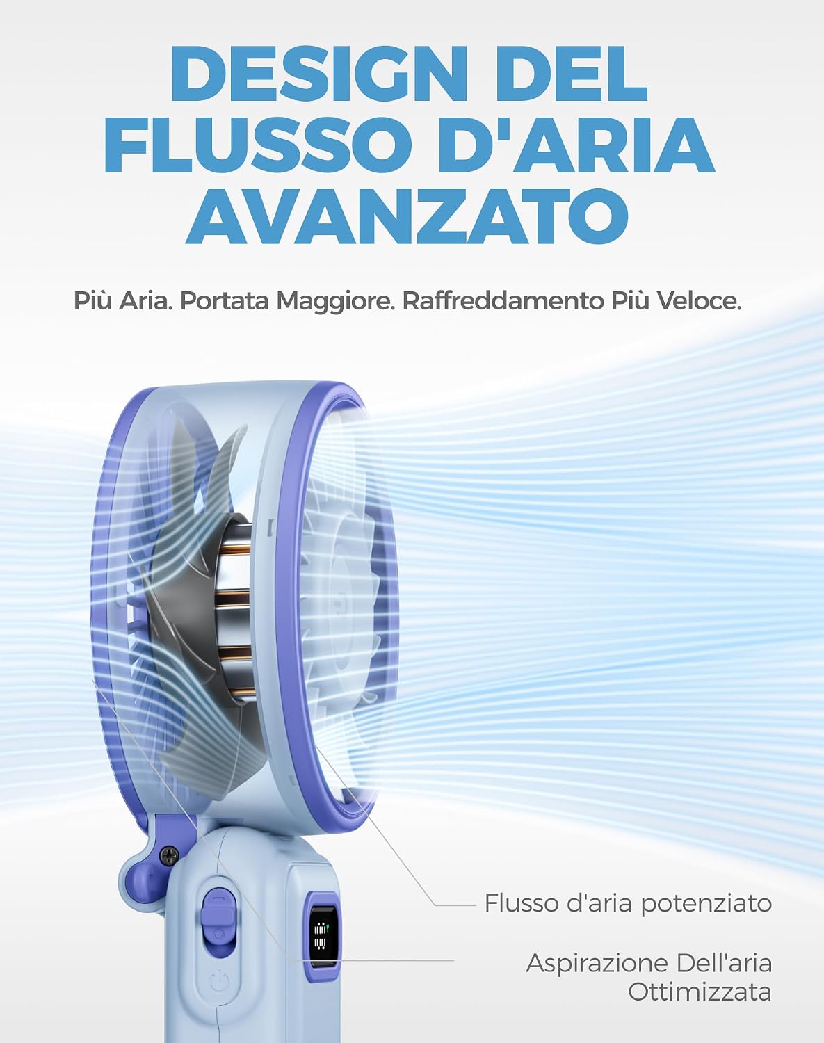 Detalle de Diveblues Ventilatore portatile pieghevole a batteria con 100 velocità fino a 12 ore