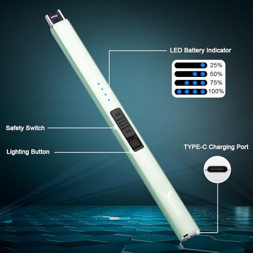 Thumbnail 1 de SUPRUS mechero eléctrico recargable por USB con arco/plasma sin llama y bloqueo de seguridad (verde)