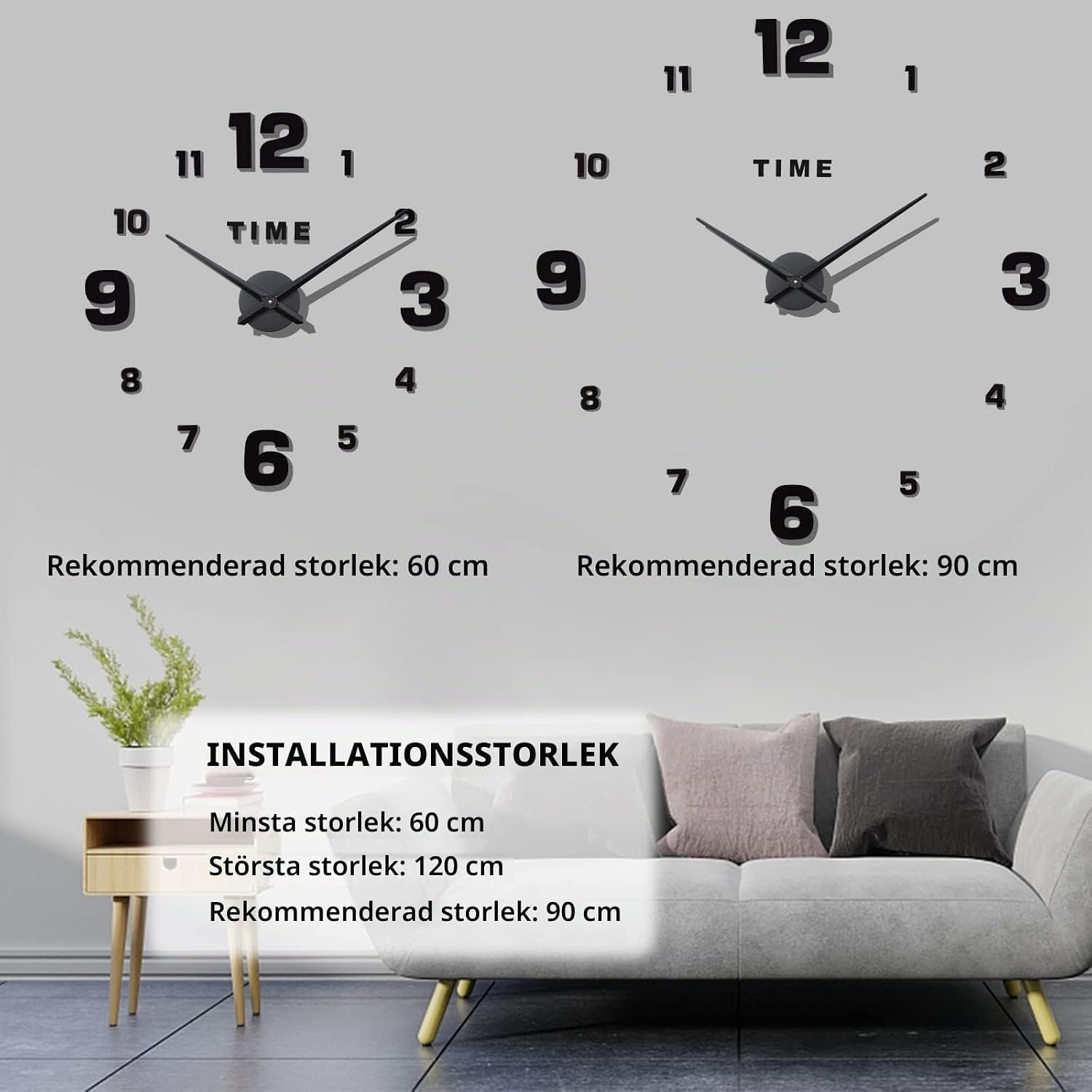 Detalle 2 de Warminn 3D DIY Large Wall Clock – självhäftande väggklocka med spegelsiffror