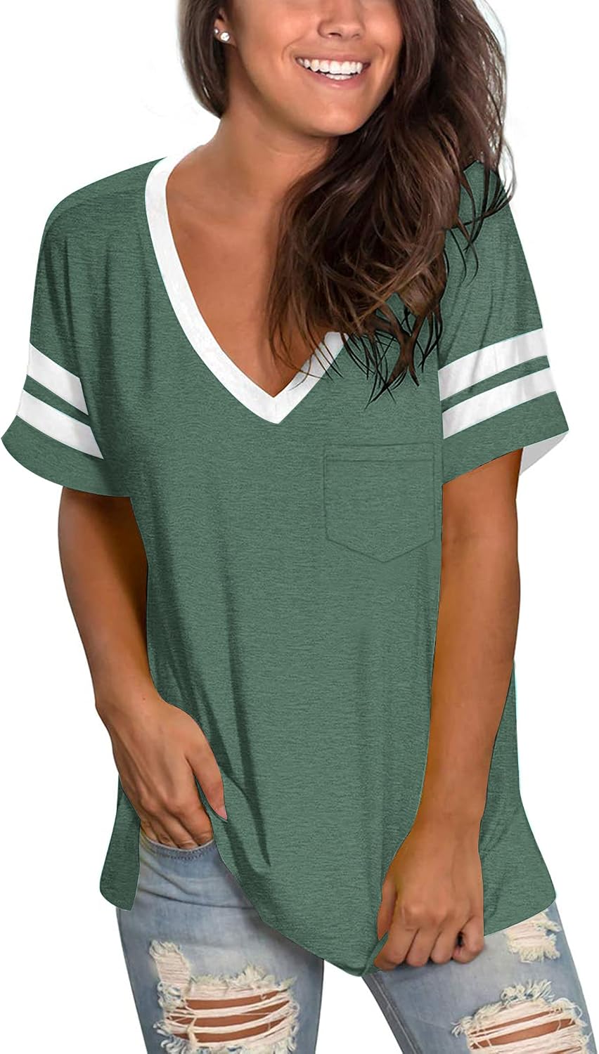 Thumbnail 6 de MOLERANI Womens Short Sleeve V-Neck Loose Summer Tee with Pocket