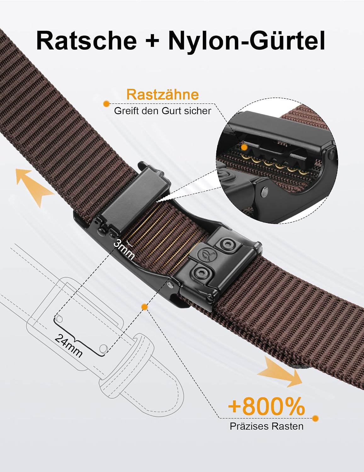 Detalle 2 de JUKMO Automatik Gürtel Herren – Nylon 3,8 cm mit Ratschenschnalle