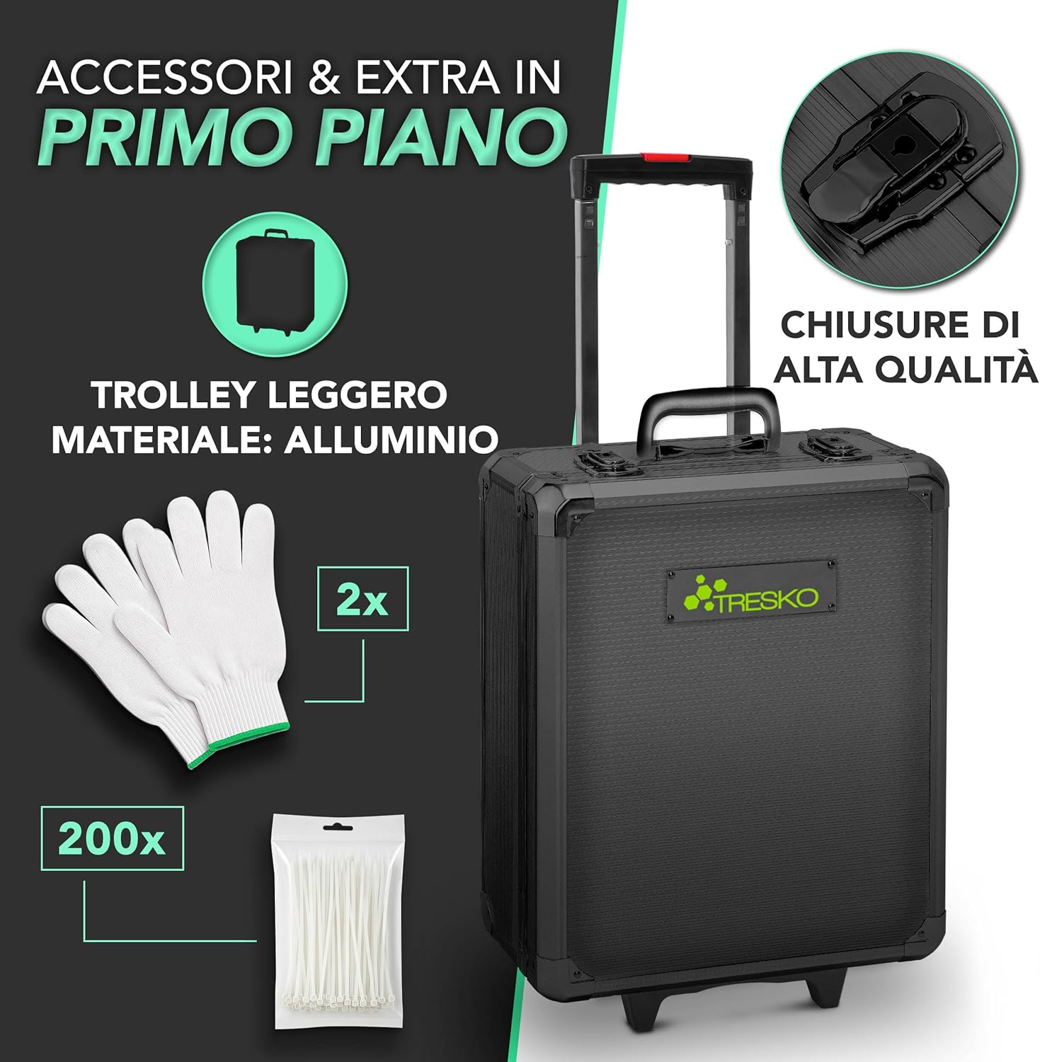 Thumbnail 2 de TRESKO Valigia degli attrezzi 949 pezzi – cassetta portattrezzi con trolley verde