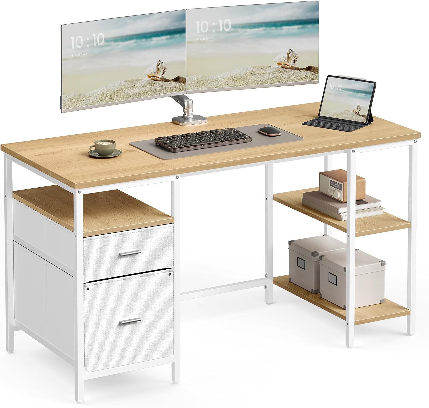 Thumbnail 6 de VASAGLE Scrivania per Computer LWD103YD01 – Scrivania industriale in Rovere Naturale e Bianco Opaco, 127 x 50 x 76 cm