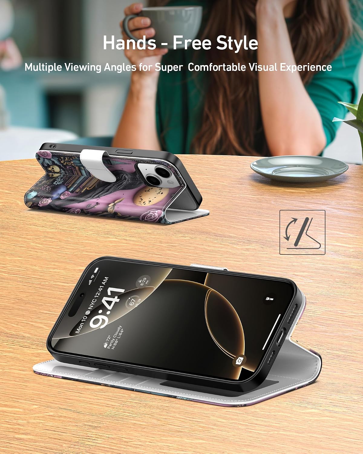 Thumbnail 2 de DEENAKIN iPhone 15 Wallet Case with Faux Leather, RFID Blocking and Kickstand