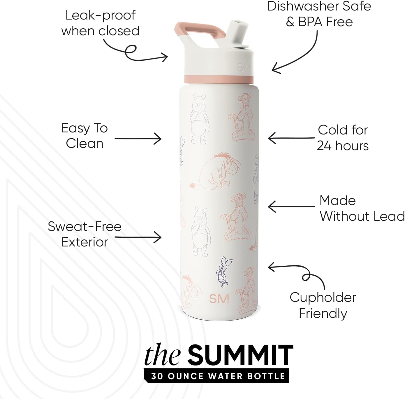 Thumbnail 1 de Simple Modern Summit Water Bottle with Straw Lid (30oz) – Winnie the Pooh Doodles