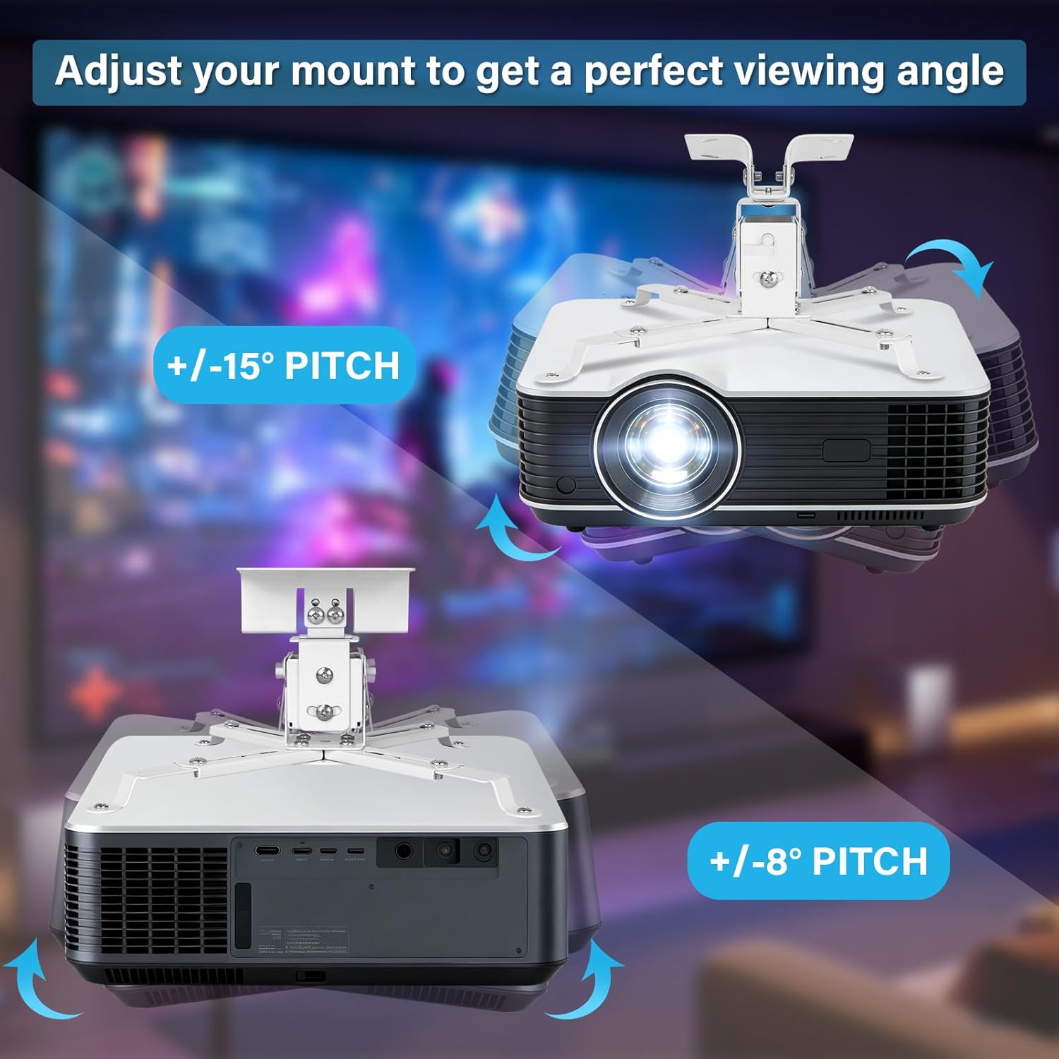 Thumbnail 3 de Vphom Universal Projector Mount Ceiling/Wall – 3-in-1 Bracket with Extension Pole & Cable Ties