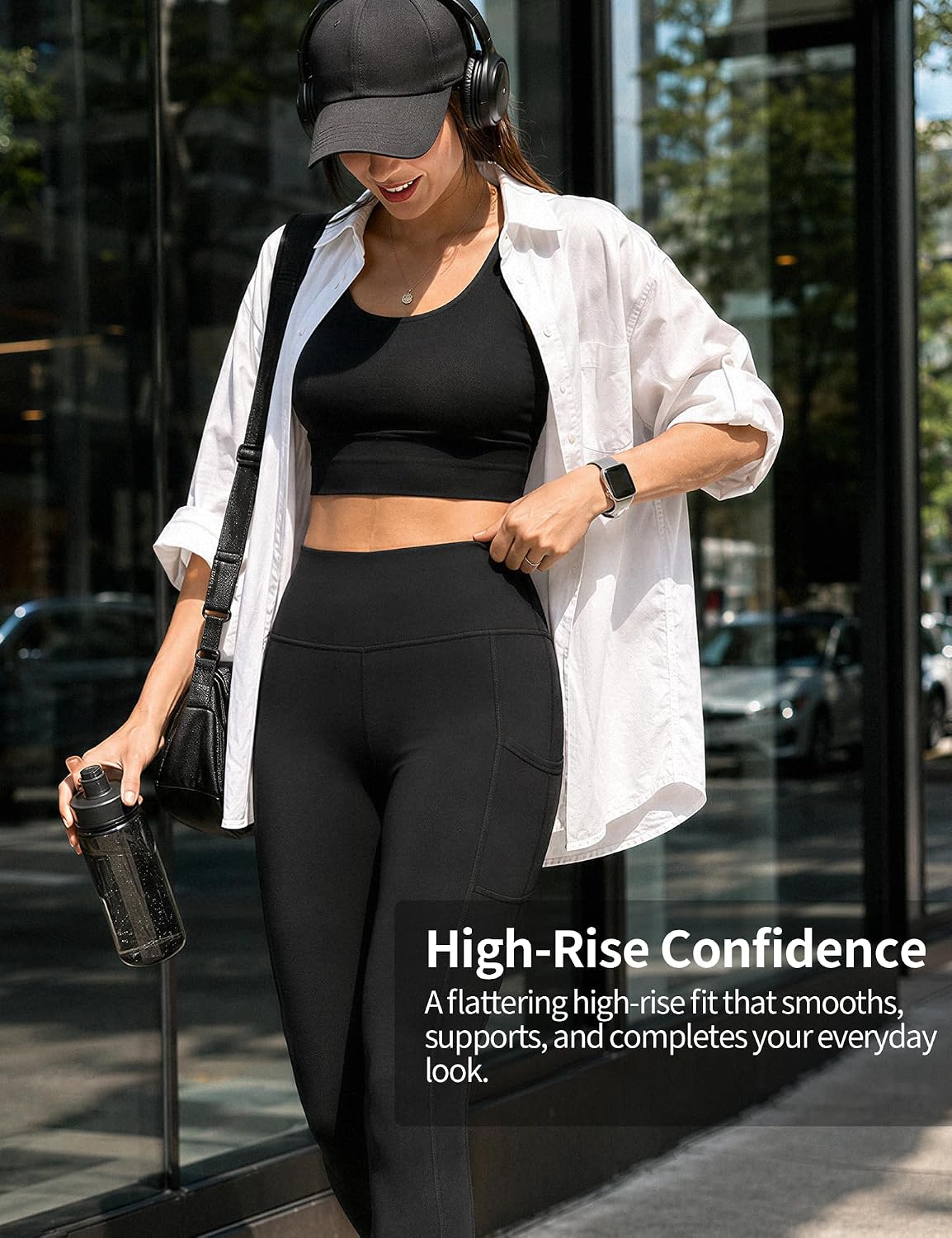Detalle de CAMBIVO Sport Leggings Damen lang mit High Waist und Handytasche