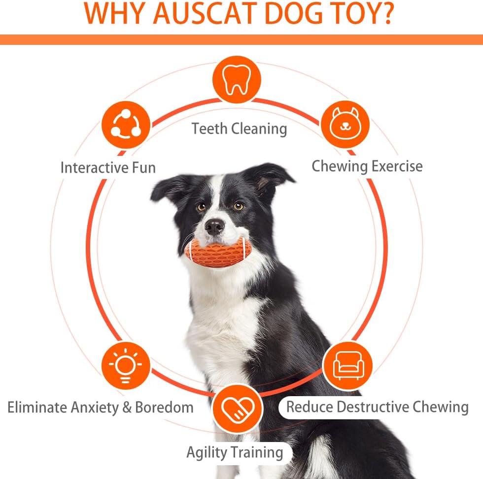 Detalle de AUSCAT Dog Rugby Ball (Orange, Large, 5.5in/14cm) with Squeaker